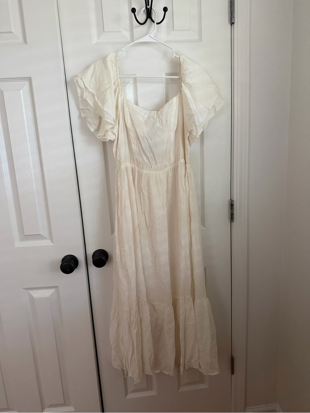 Light Cream Flutter-Sleeve Maxi Dress
